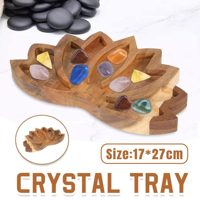 Wooden Crystal Tray Lotus Stone Display Stand Storage Holder for Home Decor