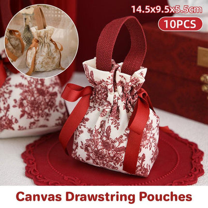 10pcs Candy Bags Wedding Canvas Drawstring Bags Party Favor Gift Bags for Candy
