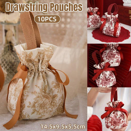 10pcs Candy Bags Wedding Canvas Drawstring Bags Party Favor Gift Bags for Candy