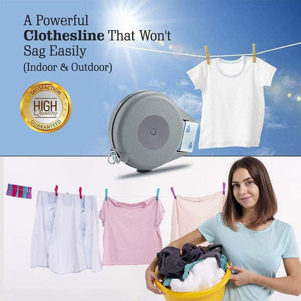 Retractable Clothesline Drying Rope Wall Mounted 12M 15M Rack for Indoor Outdoor