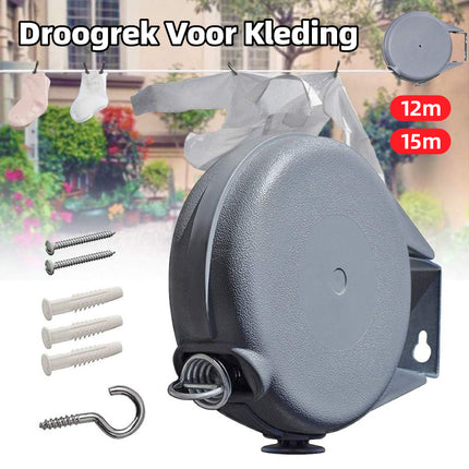 Retractable Clothesline Drying Rope Wall Mounted 12M 15M Rack for Indoor Outdoor