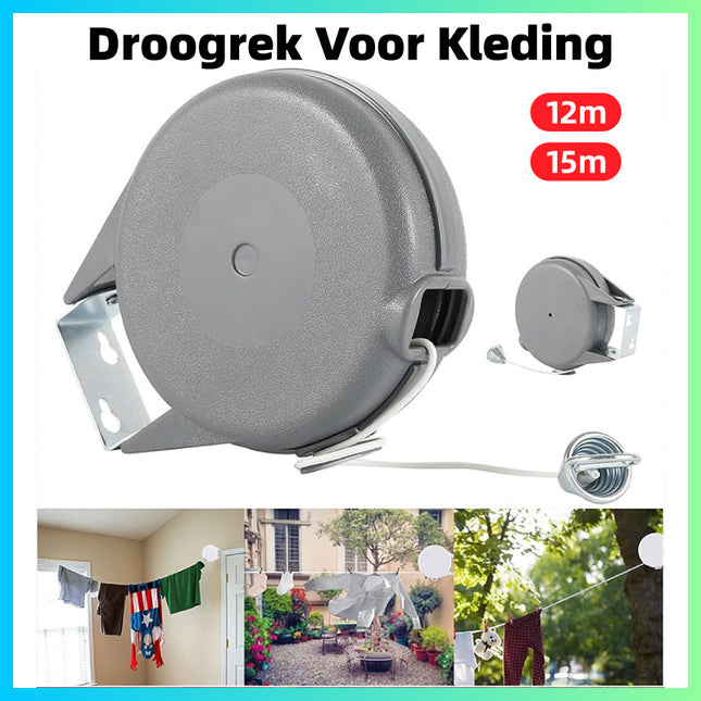 Retractable Clothesline Drying Rope Wall Mounted 12M 15M Rack for Indoor Outdoor