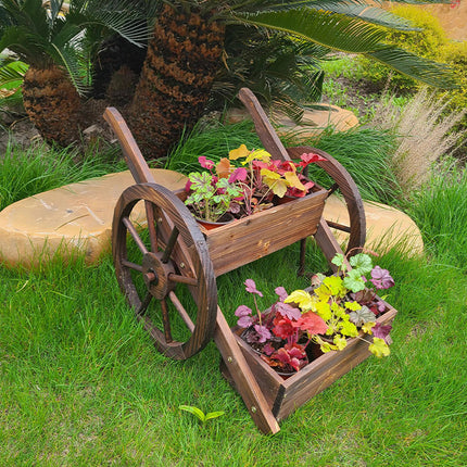 Creative Wagon Style Wooden Flower Pot Planter Box for Garden Patio Display Use