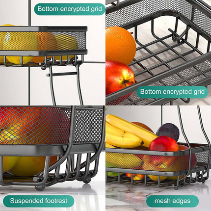 2 Tier Countertop Storage Basket Rack Kitchen Vegetable Fruit Snack Organizer