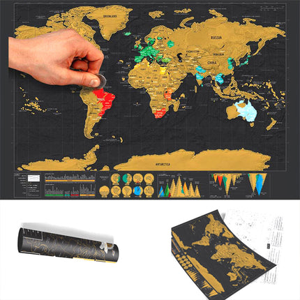 Deluxe Scratch-off World Map Interactive large Poster Atlas Travel Decor Gift
