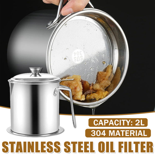 2L Large Capacity Stainless Steel Oil Filter Pot Leakproof Easy to Clean Durable