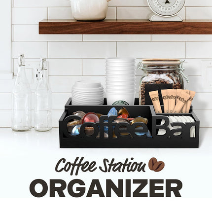 Wooden 4-Compartment Coffee Capsule Storage Box for Kitchen Cafe Desktop Storage