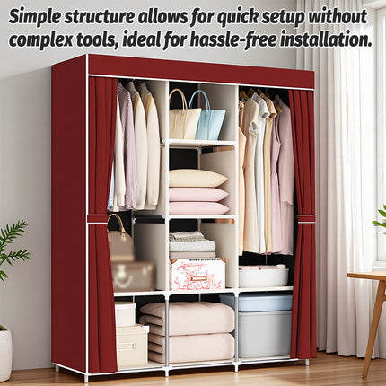 Simple Wardrobe with Dustproof Curtain Space Saving Stable Durable for Home Use