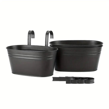 3pcs Double Hooks Hanging Planter Basket for Balcony Fence Outdoor Garden Pots