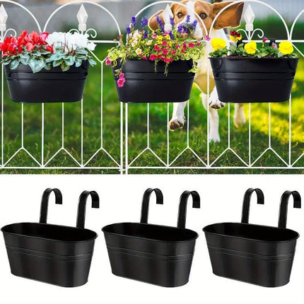 3pcs Double Hooks Hanging Planter Basket for Balcony Fence Outdoor Garden Pots
