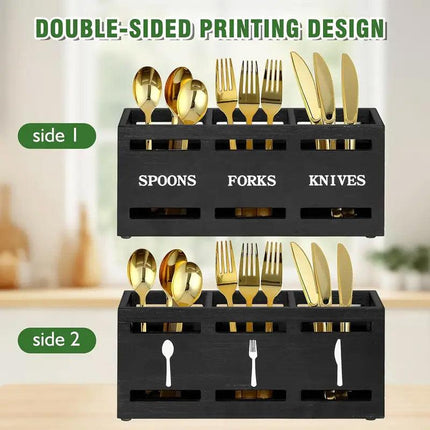 Wooden Knife Fork Storage Box Chopsticks Spoon Organizer Rectangular Kitchen