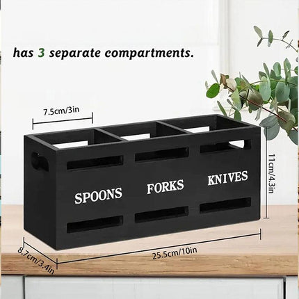 Wooden Knife Fork Storage Box Chopsticks Spoon Organizer Rectangular Kitchen