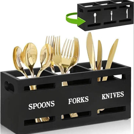 Wooden Knife Fork Storage Box Chopsticks Spoon Organizer Rectangular Kitchen