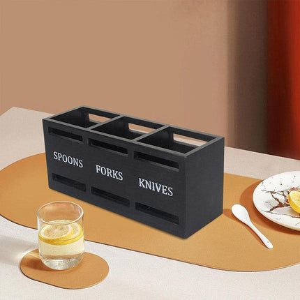 Wooden Knife Fork Storage Box Chopsticks Spoon Organizer Rectangular Kitchen