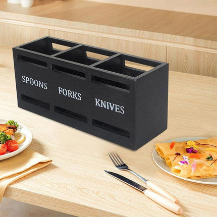 Wooden Knife Fork Storage Box Chopsticks Spoon Organizer Rectangular Kitchen