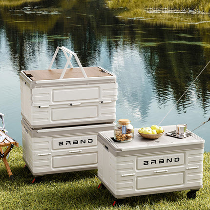 Camping Foldable Storage Box Latch or Wooden Lid Car Boot Tent Outdoor Organiser