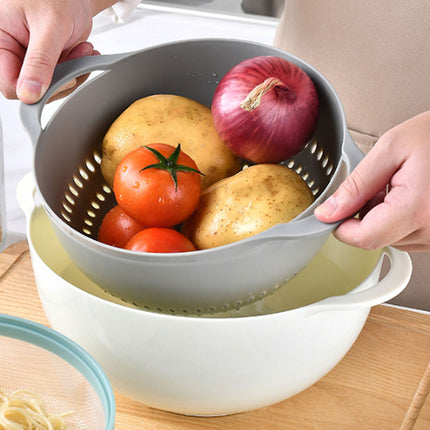 8pcs Plastic Basin Set Drain Basket Washing Mixing Bowl Set Kitchen Baking Tools