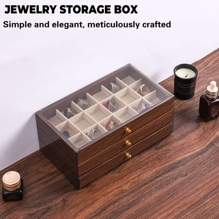 Multi Layer Wooden Jewelry Box Walnut Grain with Compartments Drawers Display