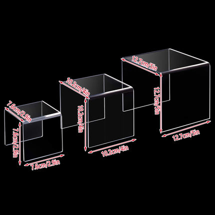 3PCS Clear Square Acrylic Display Stands for Jewelry Rings Watches Dessert Use