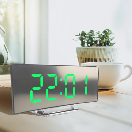 Electronic Alarm Clock LED Display Screen Curved Design Digital Clock Bedroom