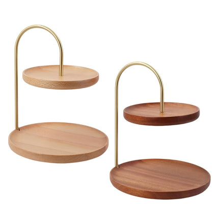 Two Layer Wooden Candy Tray Dessert Display Plate Stand Kitchen Storage Organizer