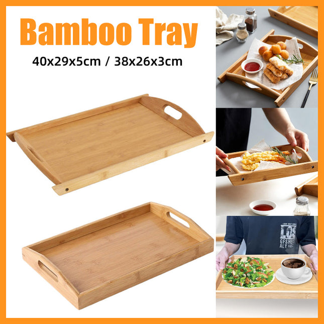 Rectangular Bamboo Tray Household Tea Serving Plate Kitchen Snack Dish Organizer