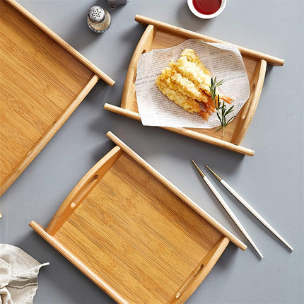 Rectangular Bamboo Tray Household Tea Serving Plate Kitchen Snack Dish Organizer