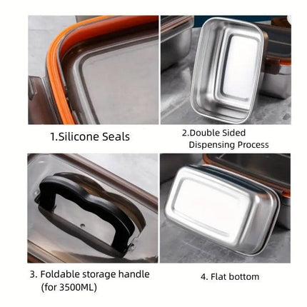 3500ml Stainless Steel Lunch Box Food Storage Container Meal Prep Crisper