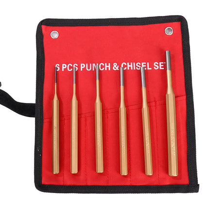 6PCS Pin Punch Set 3-8mm Cr-Mn Steel Red Pouch for Automotive Garage Workshop