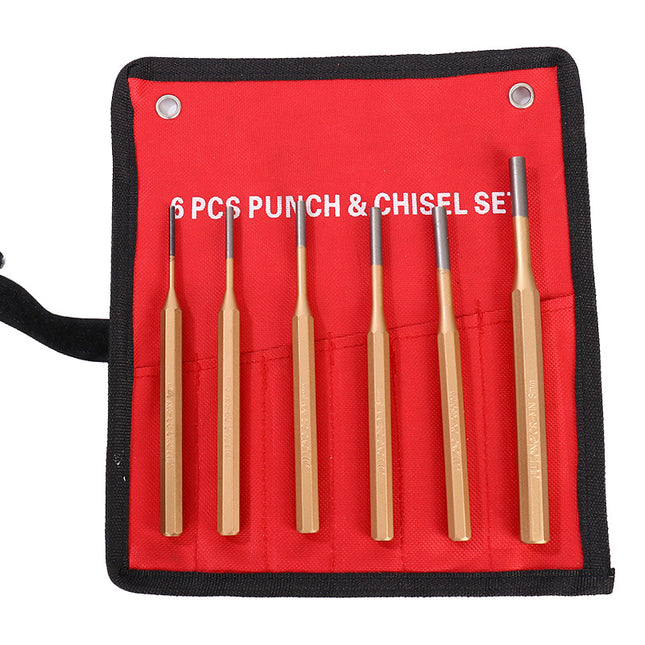 6PCS Pin Punch Set 3-8mm Cr-Mn Steel Red Pouch for Automotive Garage Workshop