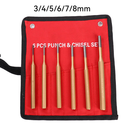 6PCS Pin Punch Set 3-8mm Cr-Mn Steel Red Pouch for Automotive Garage Workshop