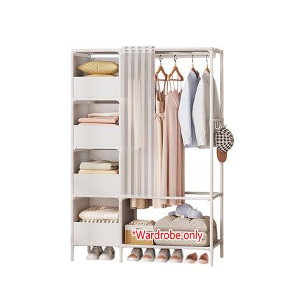 Simple Wardrobe with Curtain Large Capacity Storage Organizer for Home Bedroom