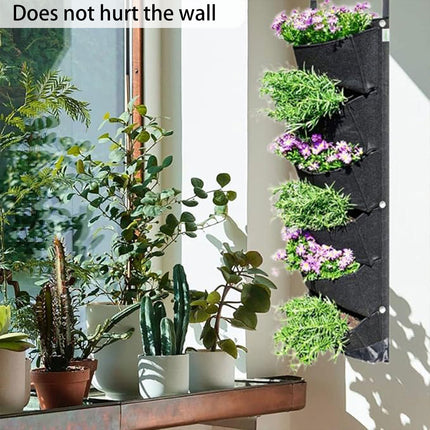 Vertical Wall Hanging Planting Bag 6 Pockets Flower Grow Pouch Planter Garden