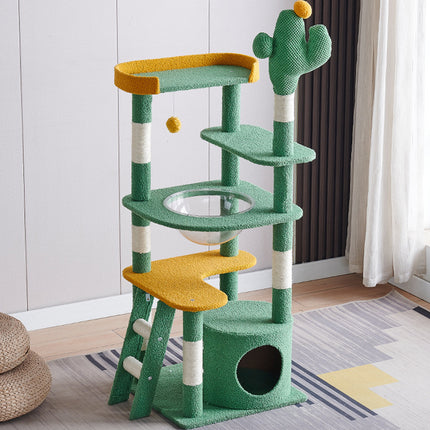Cactus Shape Cat Tree Climbing Tower Scratching Board Nest for Kitten Play Rest