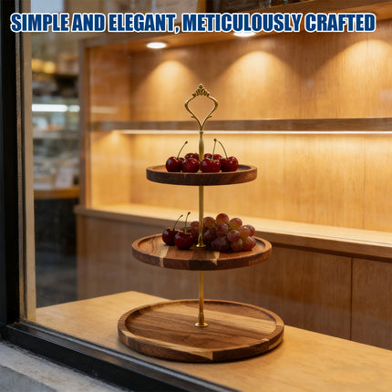 Wooden Cake Stand Rustic European Style Tiered Dessert Tray Server For Party