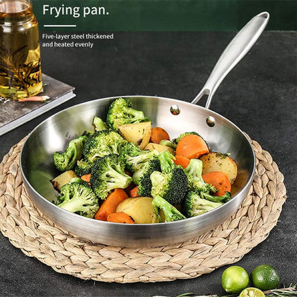 304 Uncoated Stainless Steel Wok Pan Triple Layer for Induction Gas Stove Cooking