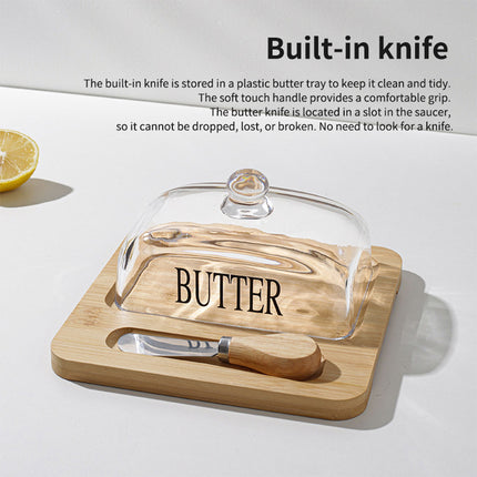 Butter Dish Glass Lid Cheese Cake Dessert Box Storage Container Kitchen Table
