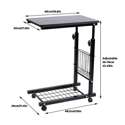 Mobile Side Table Adjustable Height Durable for Bedroom Living Room Home Use
