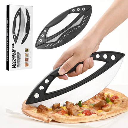 Pizza Cutter Food-Grade Stainless Steel with Protective Cover Black