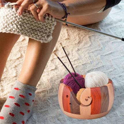 Wooden Round Wool Bowl Wool Storage Bowl Hand Knitting Organizer Home Use