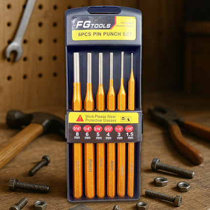 6PCS Pin Punch Set 1/16-5/16 Inch Cr-Mn Steel for Automotive Garage Workshop