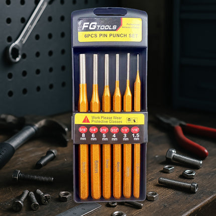 6PCS Pin Punch Set 1/16-5/16 Inch Cr-Mn Steel for Automotive Garage Workshop