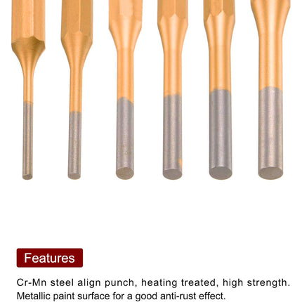 6PCS Pin Punch Set 1/16-5/16 Inch Cr-Mn Steel for Automotive Garage Workshop