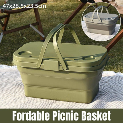 Outdoor Picnic Basket with Lid Folding Camping Storage Carrying Multifunctional