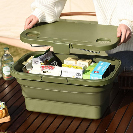 Outdoor Picnic Basket with Lid Folding Camping Storage Carrying Multifunctional