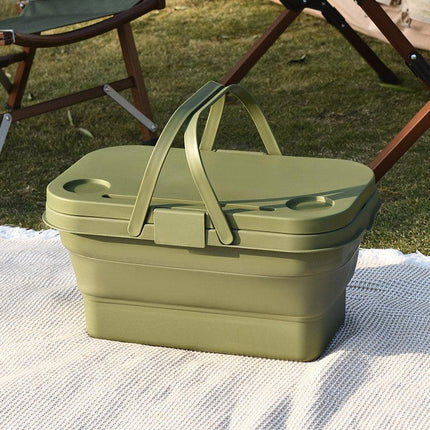Outdoor Picnic Basket with Lid Folding Camping Storage Carrying Multifunctional
