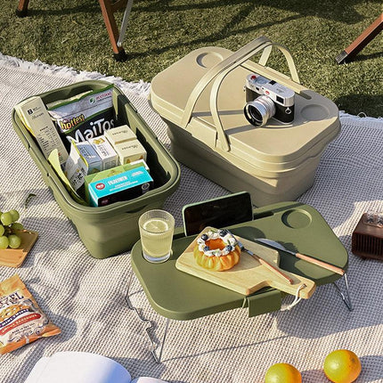 Outdoor Picnic Basket with Lid Folding Camping Storage Carrying Multifunctional