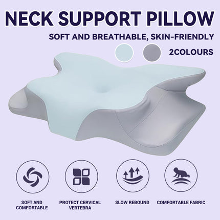 Memory Foam Neck Pillow Butterfly Contour Bolster 62 x 41cm Blue or Grey