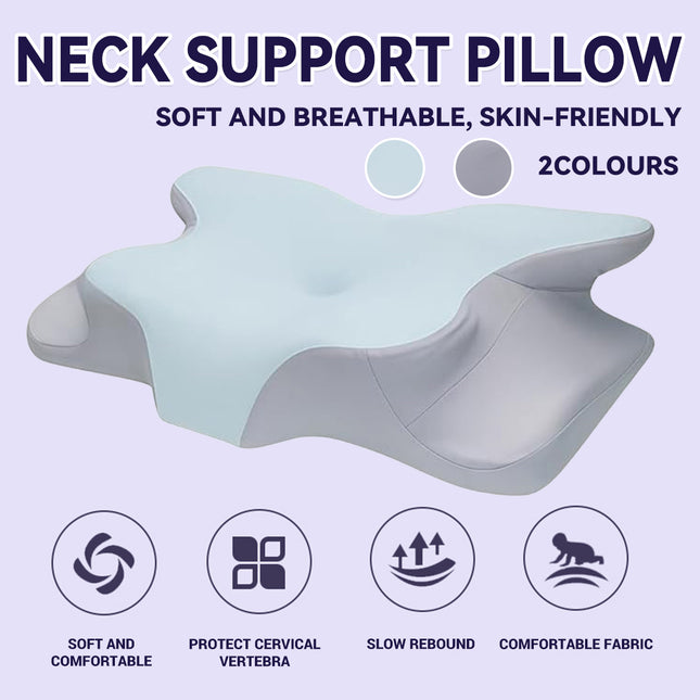 Memory Foam Neck Pillow Butterfly Contour Bolster 62 x 41cm Blue or Grey