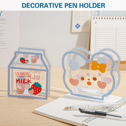 Acrylic Cartoon Pen Holder Cute Desk Organizer for Pens Pencils Stationery